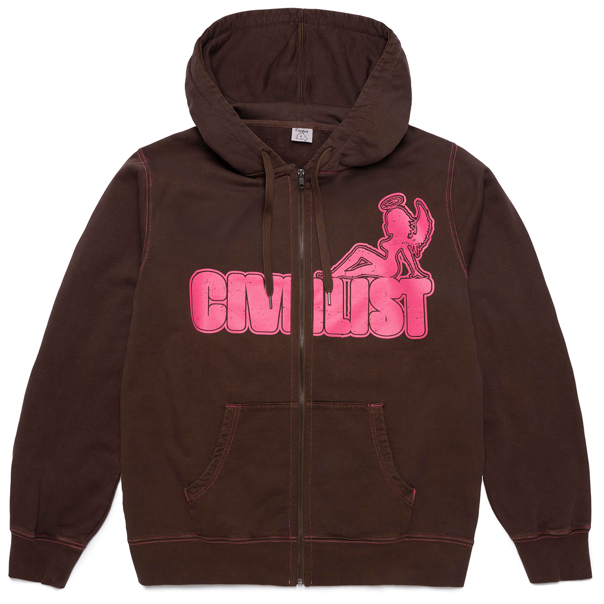 Civilist Angel Heavy Zip Hooded Sweater Brown