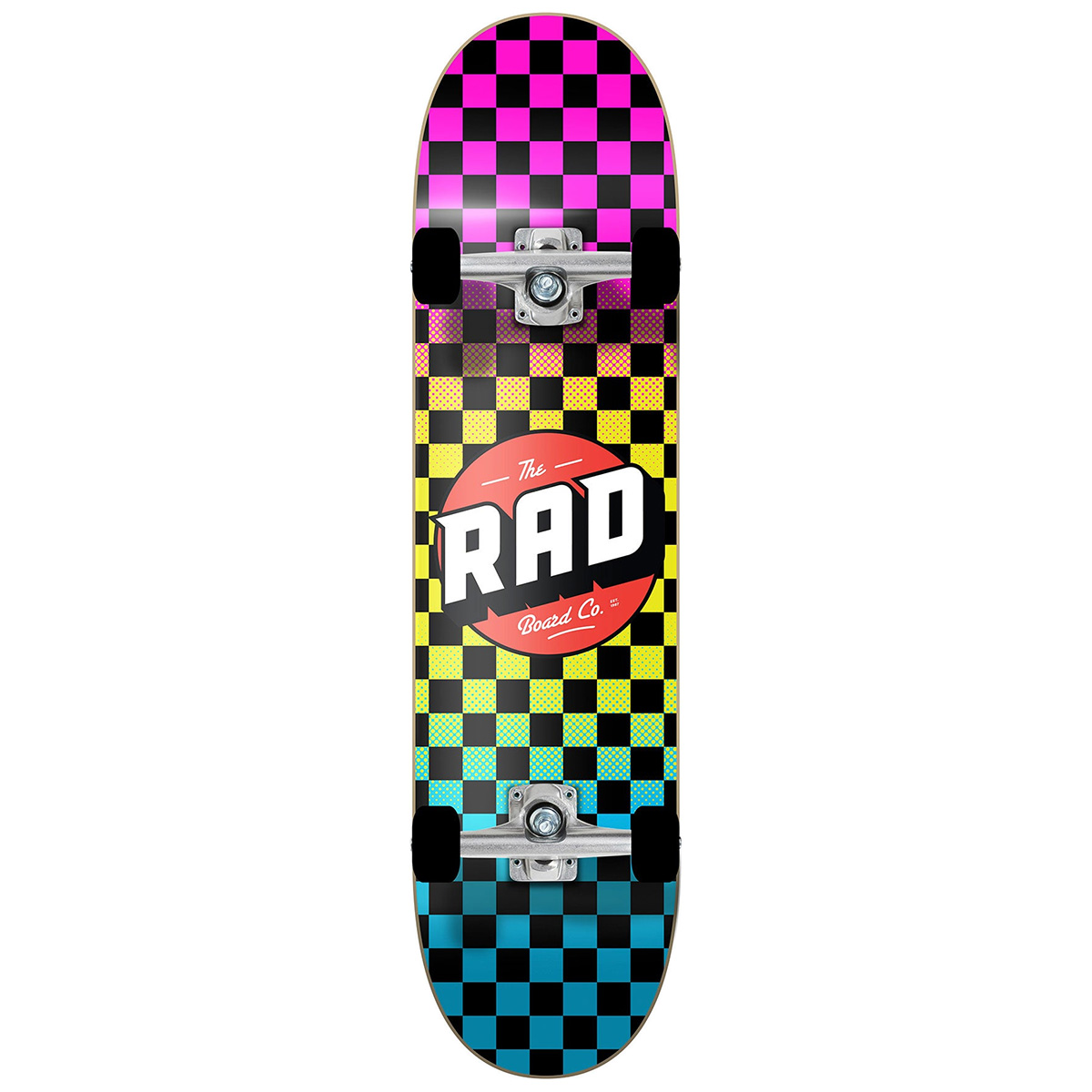 Rad Checkers Dude Crew Complete Skateboard Neon Fade 7.75