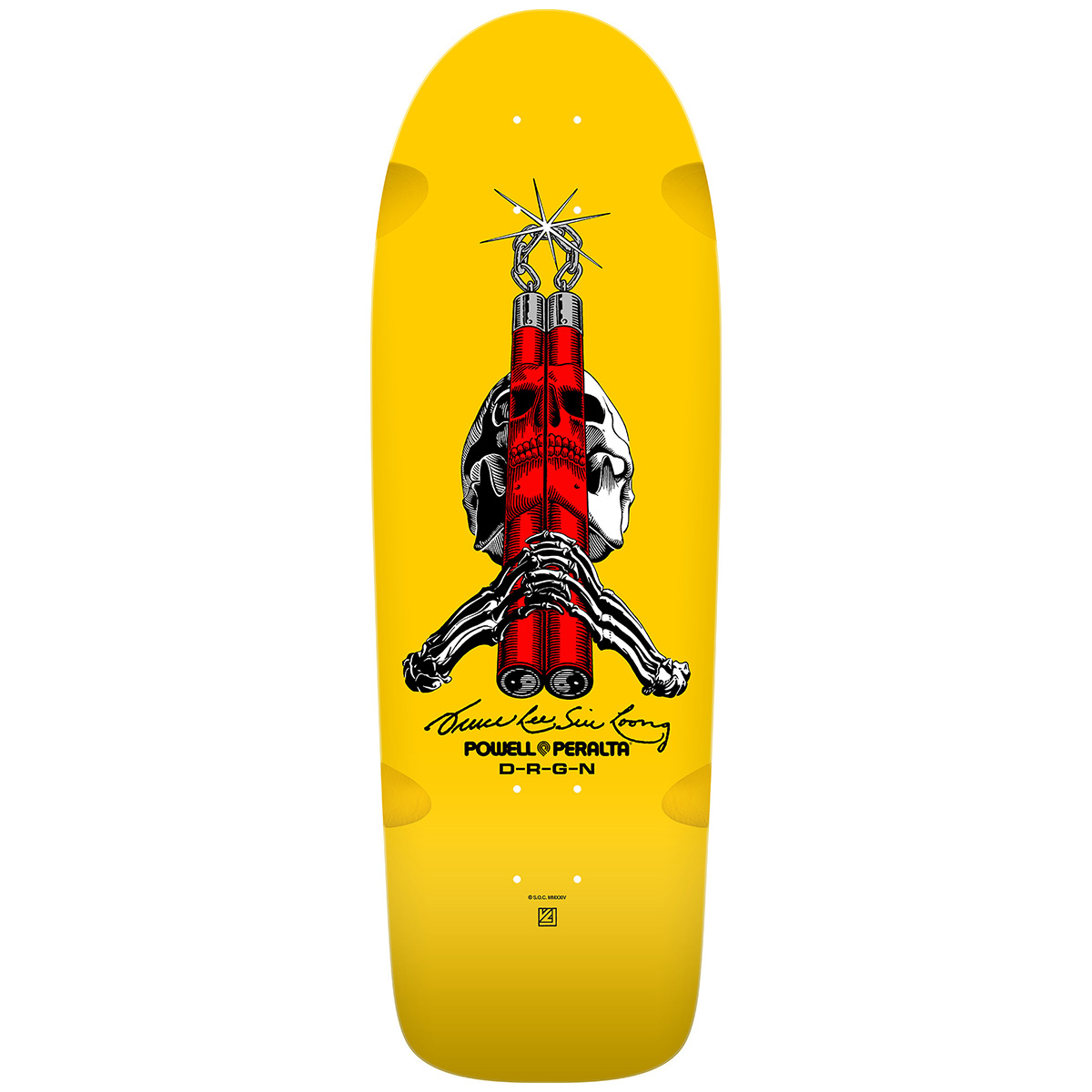 Powell Peralta Bruce Lee Collab Skull & Numchuck Skateboard Deck Yellow Shape 166 10.0