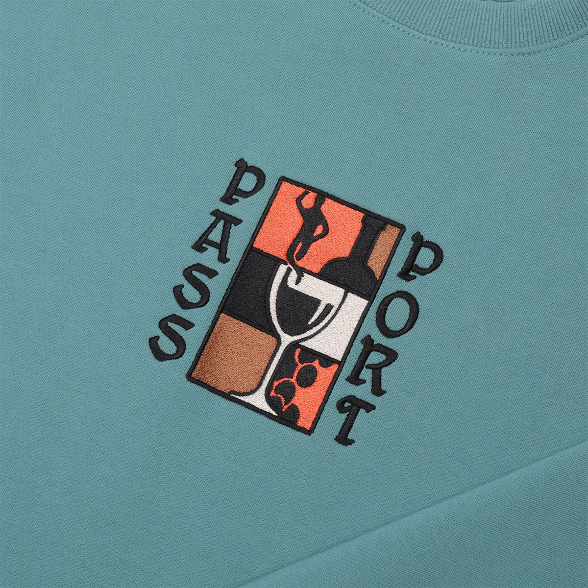 Pass Port Dine Em' Crewneck Sweater Washed Out Teal