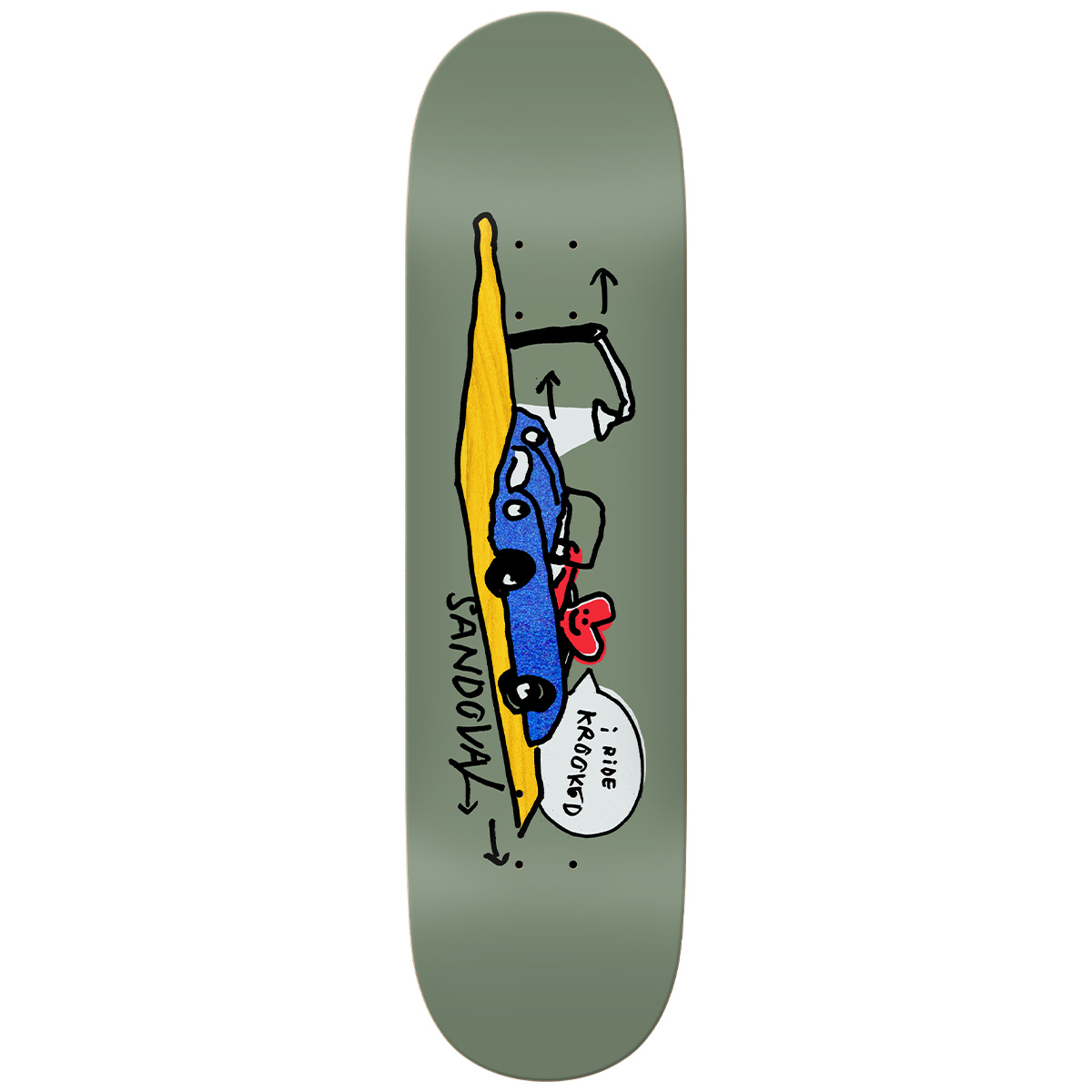 Krooked Sandoval I Ride 8.62 Skateboard Deck Gray 8.62