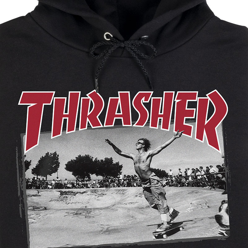 Black and outlet red thrasher hoodie