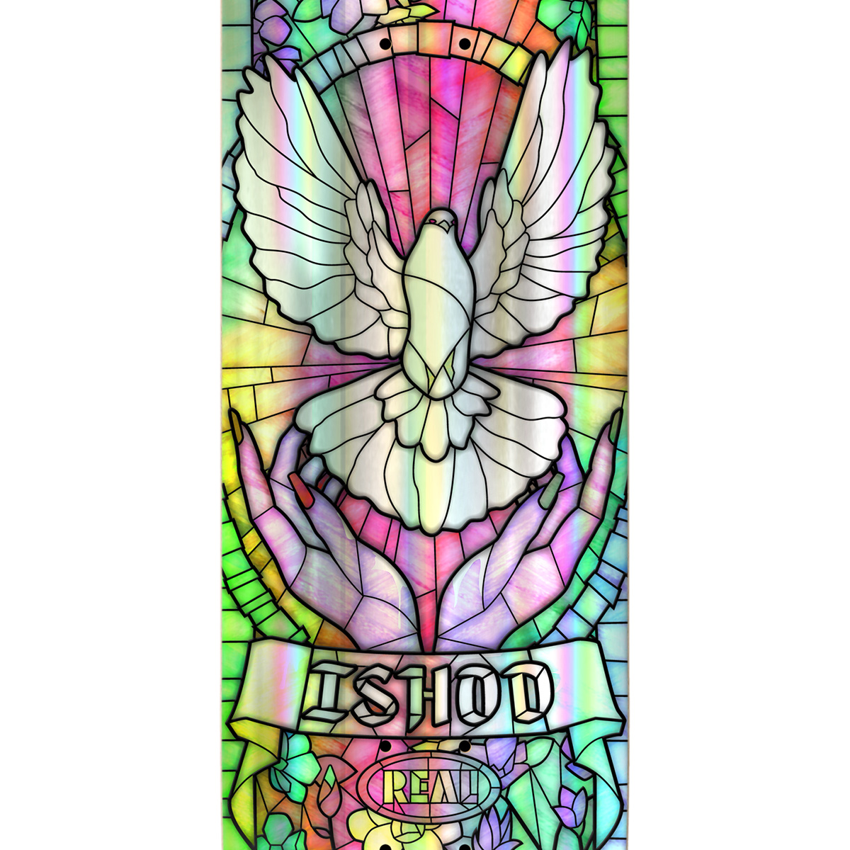 Real Ishod Holographic Rainbow Foil Cathedral Twin Tail Skateboard Deck 8.5